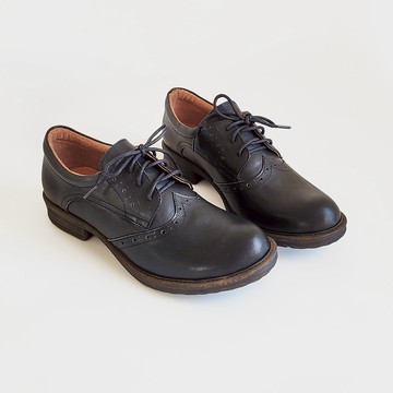 BoingBoing 真皮雕花德比鞋 3公分有跟皮鞋 台灣製 女鞋 - 黑色