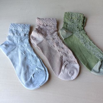 外貿出口日本棉復古女襪浮雕短襪吸汗透氣淺灰色墨綠色寬口老人