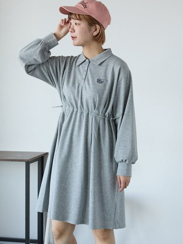 休閒感腰部抽繩半排釦設計翻領洋裝(0F000561610) - ehka sopo