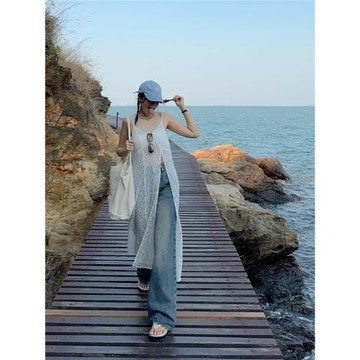 疊穿開叉2025年夏季蕾絲裙鏤空吊帶裙感收腰中長裙顯瘦紗裙簾罩衫