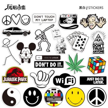 單張 黑白笑臉魔方愛與和平八卦貼畫行李箱筆記本電腦滑板防水貼