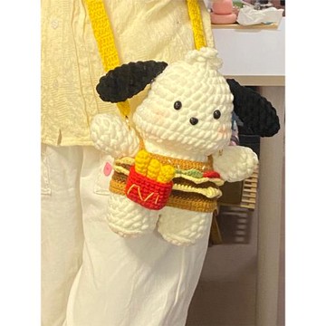 粗毛線鉤針帕恰狗漢堡包編織diy材料包單肩斜挎包手機包送女友禮