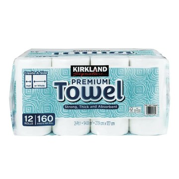 科克蘭 兩層隨意撕特級廚房紙巾 160張 X 12捲