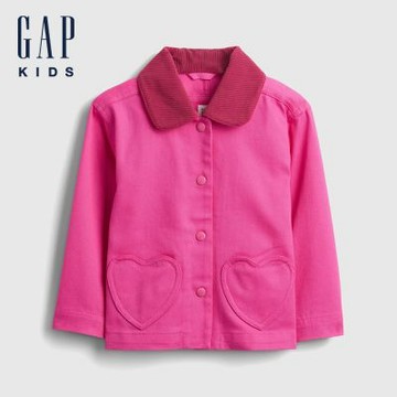 【GAP】女幼童裝|純棉刺繡翻領外套-粉紅色(816667)