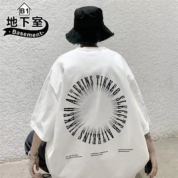 情侶短袖T恤 韓版寬鬆簡約英文印花半袖上衣大尺碼5XL港風ins潮牌男女五分袖【NL622253】