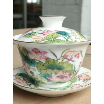 羊脂玉瓷蓋碗三才泡茶碗茶杯大號家用功夫茶具套裝德化白瓷單個