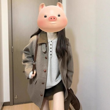 氣質休閑時尚復古設計感毛呢西裝大衣女秋冬季中長款寬松外套女裝 鑫弘-素時衣櫥