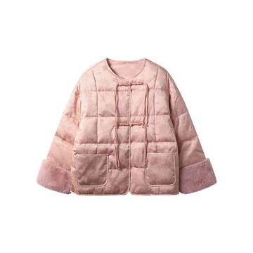 網紅同款胭脂扣可溯源安心90白鴨絨水貂毛新中式國風盤扣羽絨服女