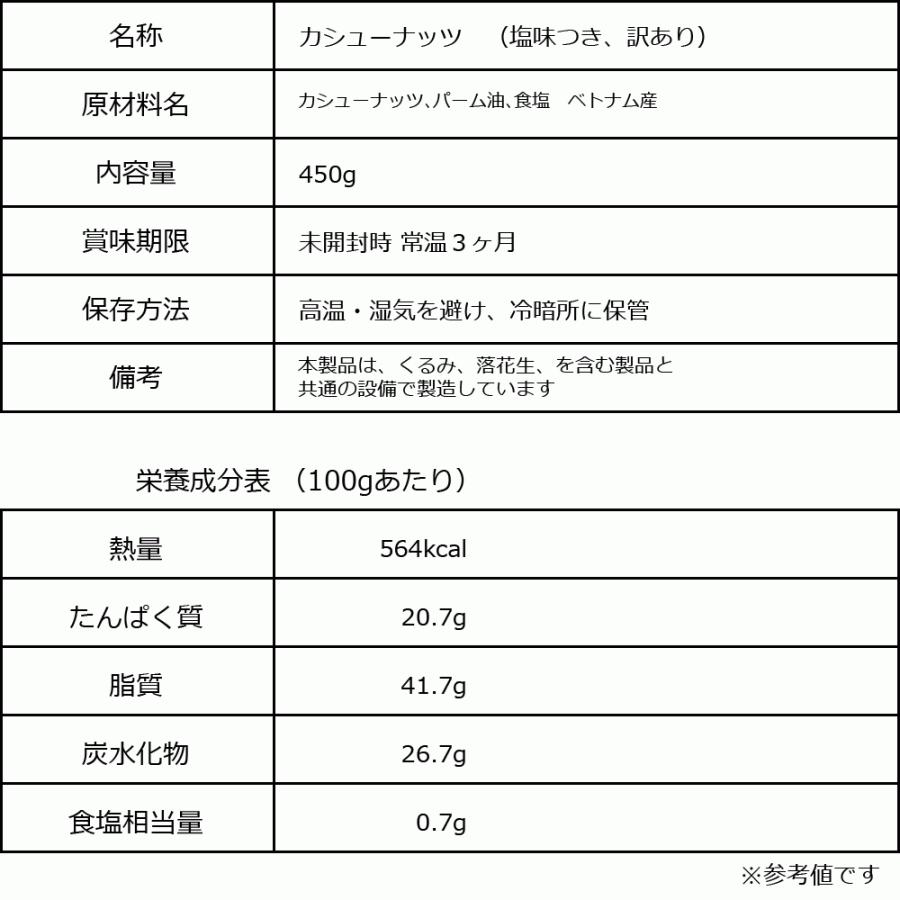 カシューナッツ 塩味 ロースト 450g×1袋 セール 訳あり 割れ欠け 小粒 ナッツ おつまみ 珍味 スイーツ メ ール便限定 送料無料