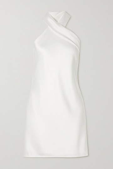 Galvan - Pandora Tie-detailed Satin Halterneck Mini Dress - White - FR34
