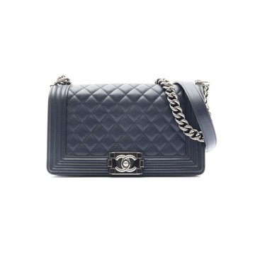 CHANEL 香奈兒 藍色 菱格紋 羊皮 Boy25 鍊帶 肩背包 銀釦 【二手名牌BRAND OFF】