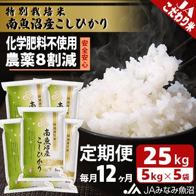 ふるさと納税 南魚沼市 特別栽培米南魚沼産こしひかり8割減 精米 25kg(5kg×5)全12回