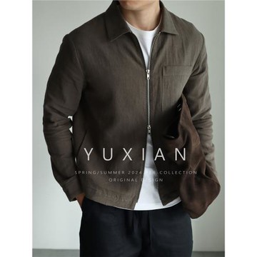 【縱航藍野系列】亞麻高級感翻領夾克簡約通勤襯衫式秋冬外套男士