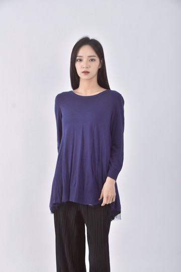 (S) abito質感羊毛圓領藍色長袖上衣