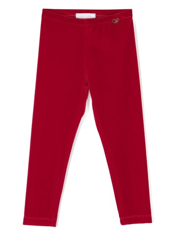 Monnalisa - logo-plaque velvet leggings - kids - Polyester/Elastane - 3 - Red