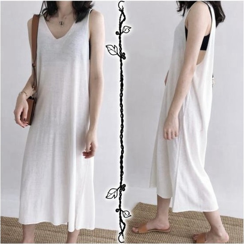 ノースリーブワンピース ロング丈 ワンピース レディース ソフトニットワンピ 白 春服 透け ニット ｖネック 通販 Lineポイント最大get Lineショッピング