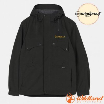 【荒野 WildLand】男女 中性防風防潑日系口袋外套.連帽保暖風衣夾克.大衣/ 0B32922-54 黑