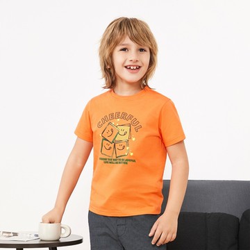 GIORDANO  童裝印花短袖上衣 快樂生活 - 81 朱砂桔橙