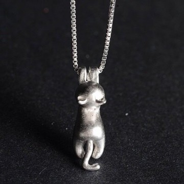 純銀項鍊 鍍白金小貓吊墜-俏皮可愛日韓時尚生日情人節禮物女飾品73dw167【獨家進口】【米蘭精品】