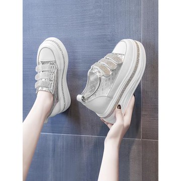 小白鞋女鞋子內增高夏季松糕2025薄款新款爆透氣網面運動網紗厚底