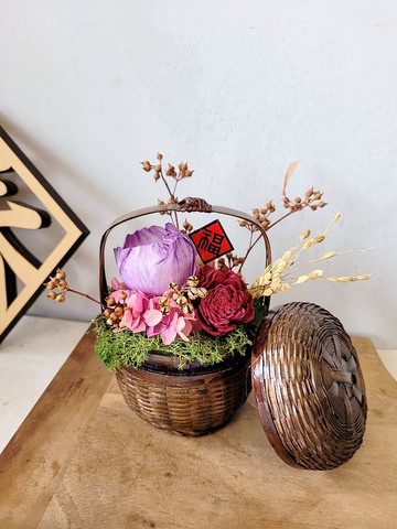 海藏設計|迎財納福新春小提籃。新年花禮。乾燥盆花。