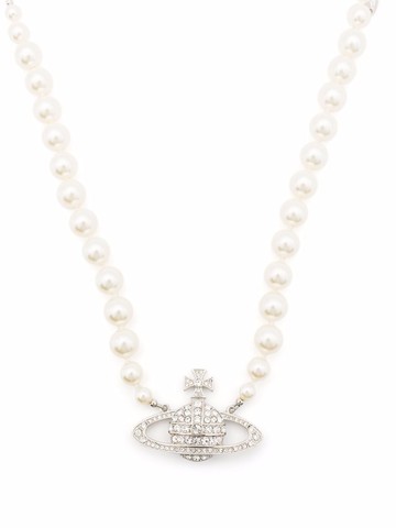 Vivienne Westwood - Imogene crystal-orb pearl necklace - women - Brass/Crystal/Pearl - OS - Silver