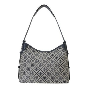 TORY BURCH  Monogram 緹花LGOO 手提/側肩包(灰藍)大