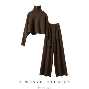 何謂時髦靈魂！加厚短款羊絨衫女純羊絨毛衣羊絨褲子女闊腿褲套裝