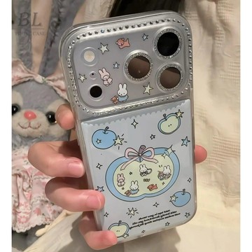 可愛藍蘋果米菲兔帶鏡頭膜 適用iPhone 17 16 15 14 Pro Max i15 i16 17Pro 手機殼