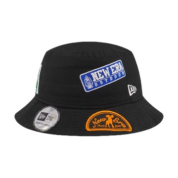 NEW ERA 漁夫帽 戶外多徽章 黑色 刺繡 素面漁夫帽 平頂漁夫帽【TCC】