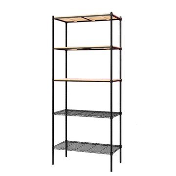 【Y HOUSE】90x45x210公分 松木五層收納層架 置物架 鐵架-烤漆黑原木