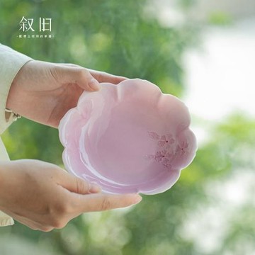敘舊 有田燒手繪陶瓷壺承茶承壺托小花瓣圓形蓄水功夫茶具干泡臺