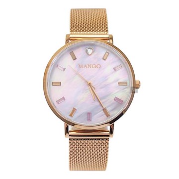 【MANGO】MA6770L-PK-H 繽紛鑽彩 珍珠貝面盤 藍寶石鏡面 米蘭錶帶女錶 粉/玫瑰金 36mm