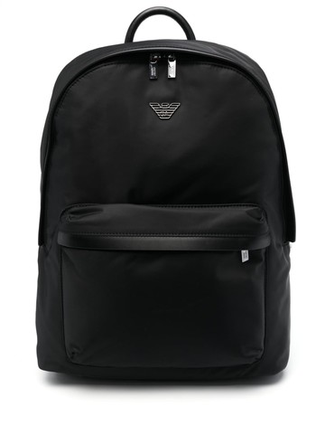 Emporio Armani - logo-plaque backpack - men - Polyester/Polyurethane/Recycled Nylon - One Size - Black