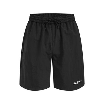 404MOB微皺感基礎百搭休閑短褲男美式字母刺繡速干運動寬松五分褲