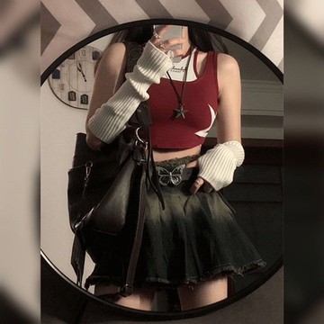 美式純欲不規則高腰百褶短裙女復古辣妹風炸街修身顯瘦牛仔超短裙—貼心服飾