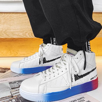新款男鞋高幫板鞋男士小白鞋彩虹底熒光夜光個性韓版原宿潮鞋