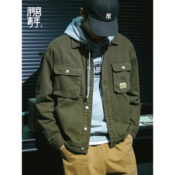 秋冬加絨加厚工裝夾克男士寬松日系潮牌大碼牛仔衣秋季痞帥外套