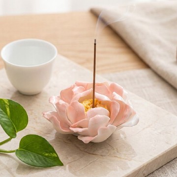 🏺牡丹花香插底座 手捏陶瓷花 家用中式禪意 線香爐 客廳茶室桌面擺件 靜心必備 居家裝飾擺件