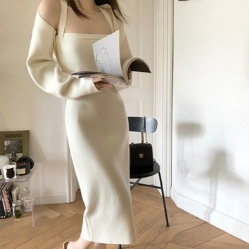 [巴黎精品] 針織套裝長袖裙裝-法式純欲風掛脖連身裙女裝4色w1ae22