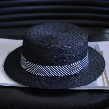 黑色寬檐男士禮帽夏季青中年透氣防曬遮陽帽平頂平沿復古草帽