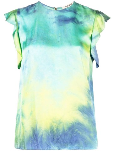 Roberto Cavalli - ruffle-sleeve tie-dye blouse - women - Viscose - 40 - Green