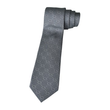 GUCCI 古馳 雙G LOGO緹花蠶絲領帶(深灰x白點)