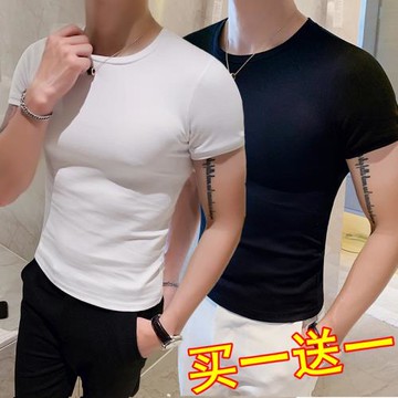 男士彈力緊身純色打底衫運動短袖