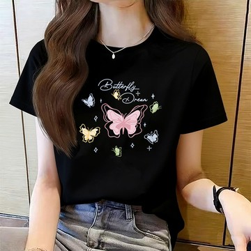 【現貨！台灣速發】韓系短袖上衣女 蝴蝶設計感感上衣 甜辣風t恤 夏季流行衣服 大尺碼女裝 寬鬆顯瘦簡約百搭短袖上衣 棉T