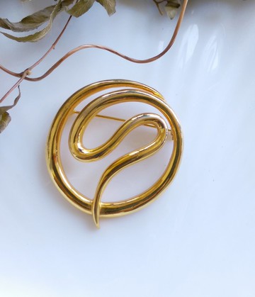 Vintage Jewelry M JNET 金色調 流線簡單 別針 胸針