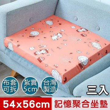【奶油獅】森林野餐-台灣製造-高支撐記憶聚合紓壓坐墊/沙發墊/實木椅墊54x56cm-橘紅(三入)