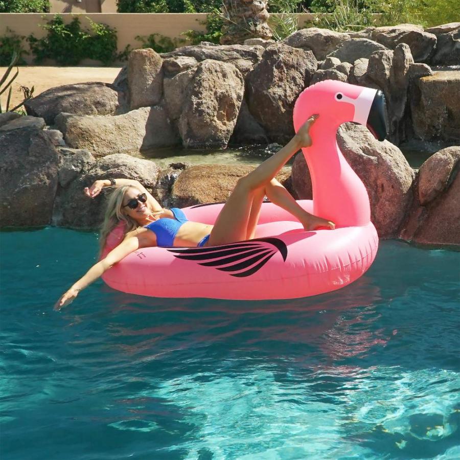 GoFloats Giant Inflatable Flamingo Includes Bonus Flamingo Drink Float