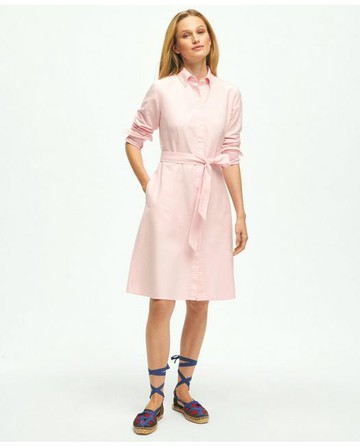 Brooks Brothers Women's Cotton Oxford Belted Shirt Dress | Pink | Size 14