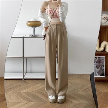 【米蘭精品】休閒褲闊腿長褲-直筒西裝褲高腰垂感女褲子4色74fk14